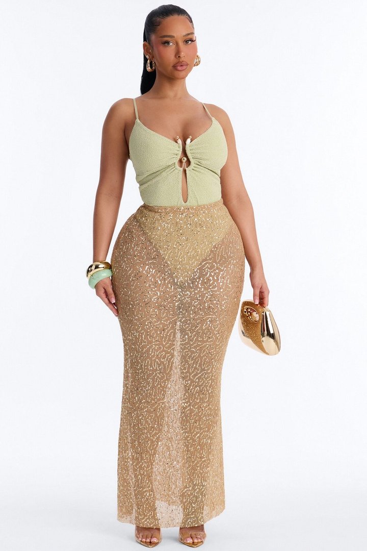 Marisol Metallic Knit Hardware Bodysuit - Green