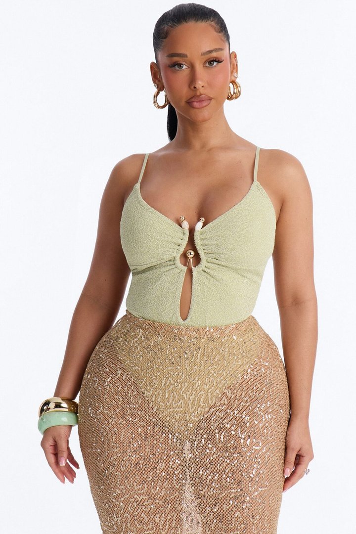 Marisol Metallic Knit Hardware Bodysuit - Green