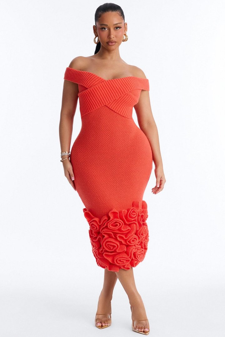 Simone Rose Sweater Midi Dress - Orange