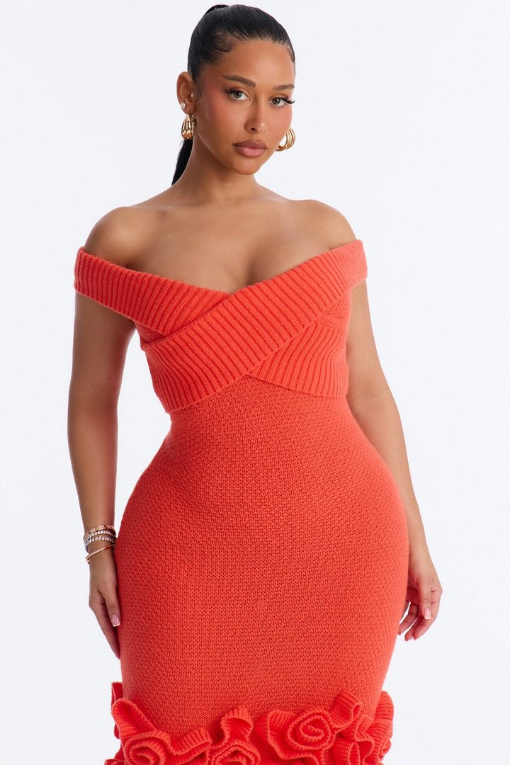 Simone Rose Sweater Midi Dress - Orange