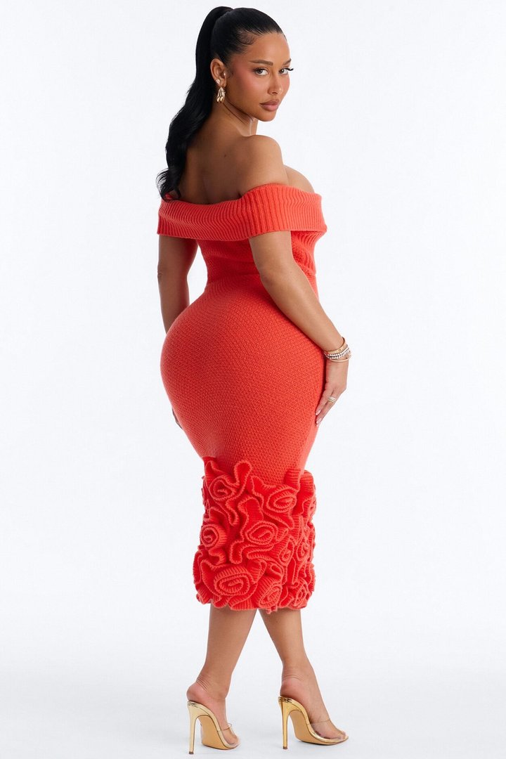 Simone Rose Sweater Midi Dress - Orange