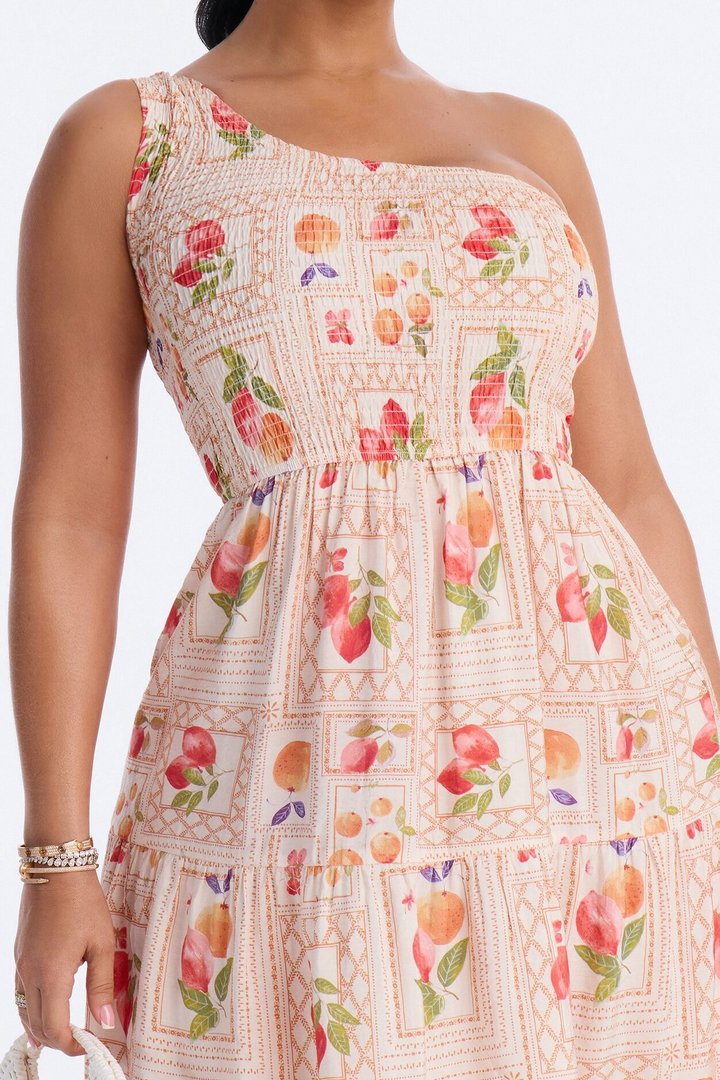 Peachy Keen Print Midi Dress - Taupe/combo