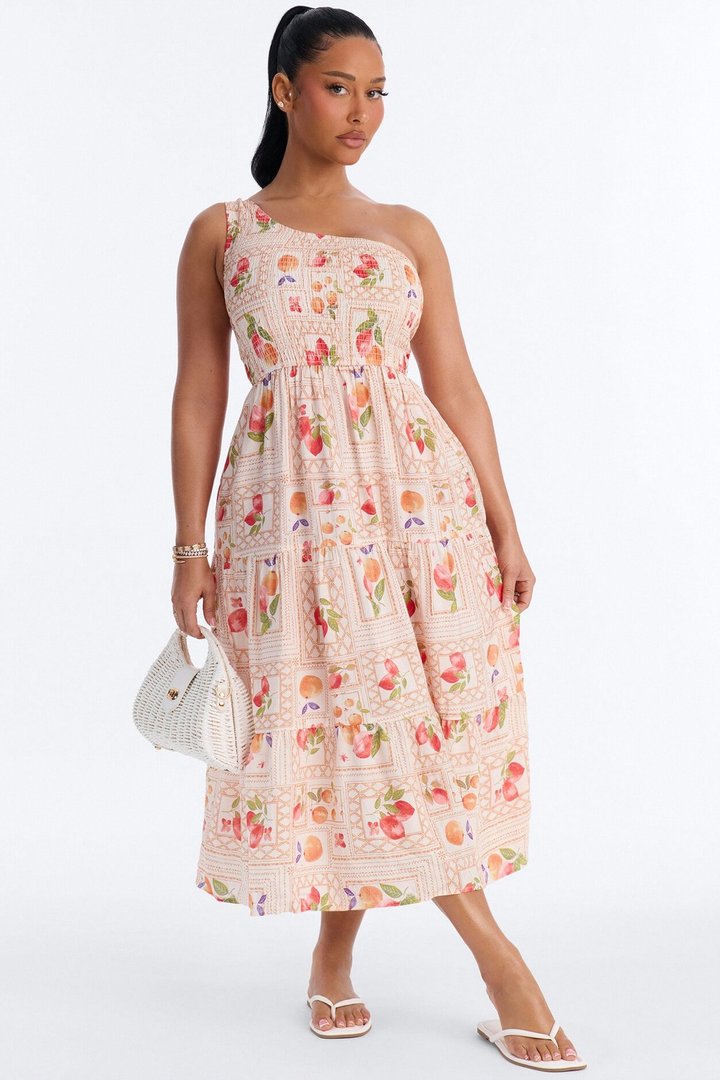 Peachy Keen Print Midi Dress - Taupe/combo