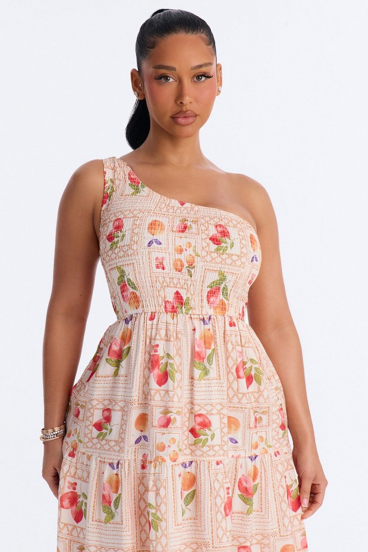 Peachy Keen Print Midi Dress - Taupe/combo