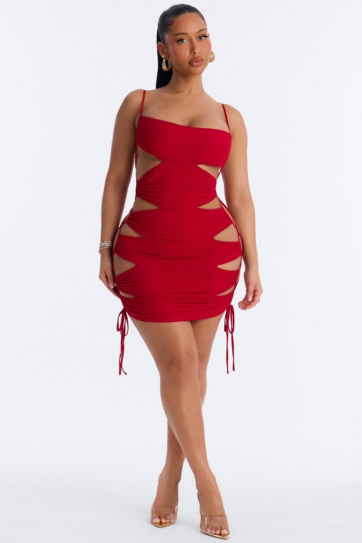 Body Language Cut Out Mesh Mini Dress - Red