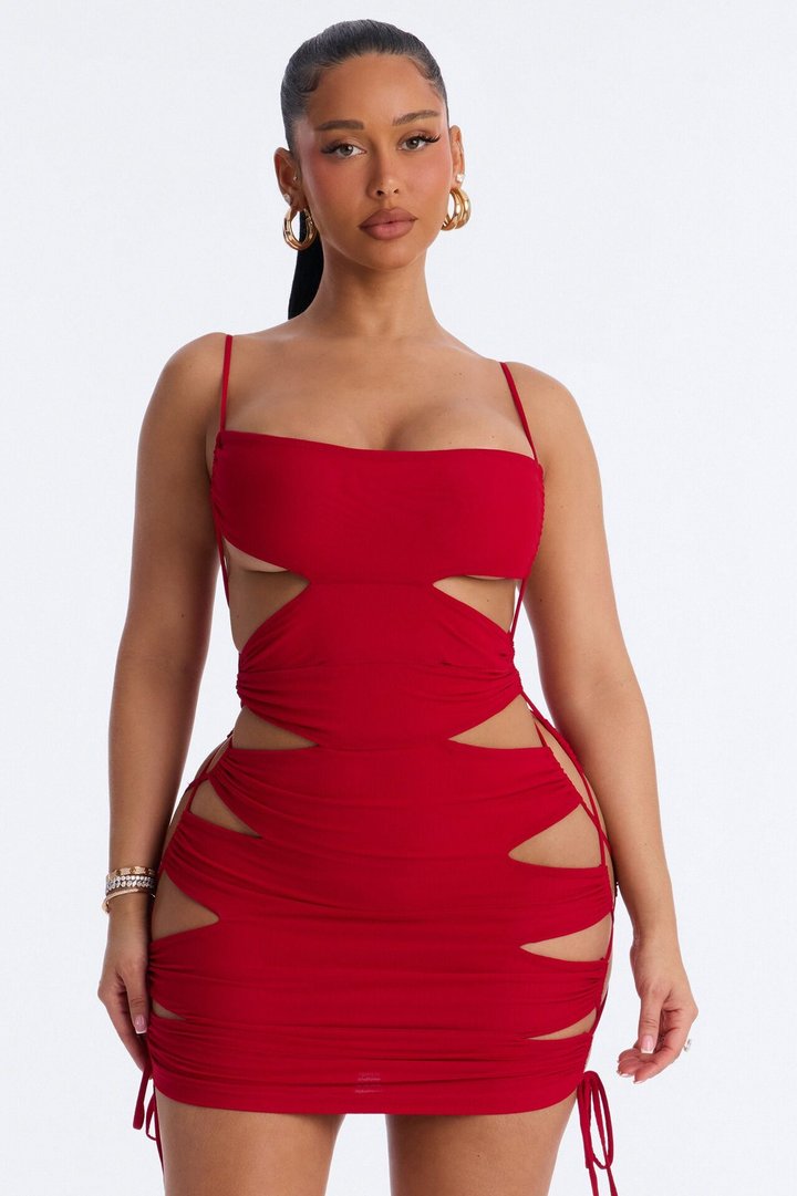 Body Language Cut Out Mesh Mini Dress - Red