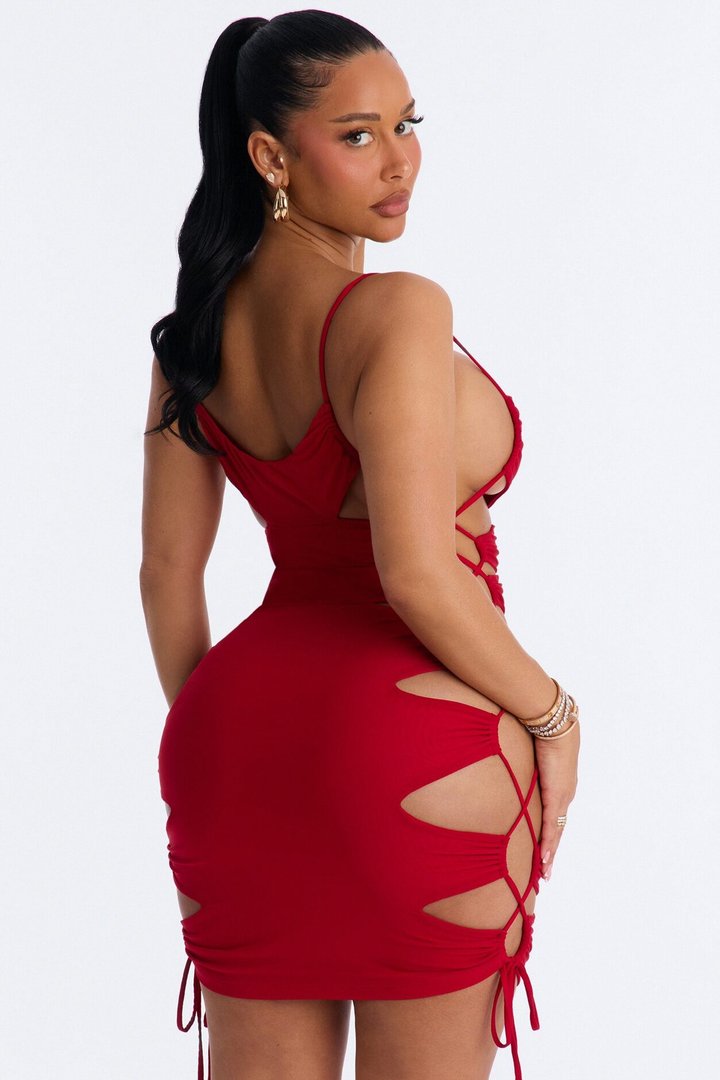 Body Language Cut Out Mesh Mini Dress - Red