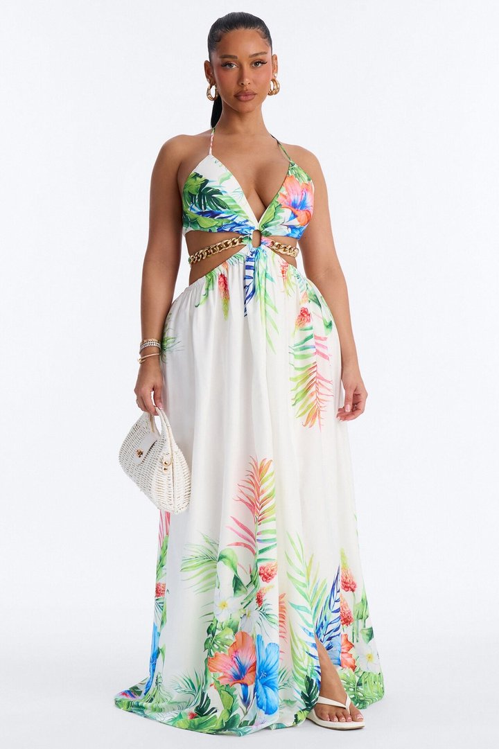 Sweet Like Me Halter Maxi Dress - White/combo