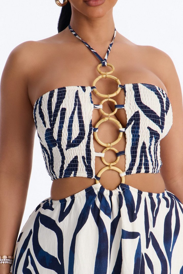 Hawaiian Islands Linen Maxi Dress - Navy