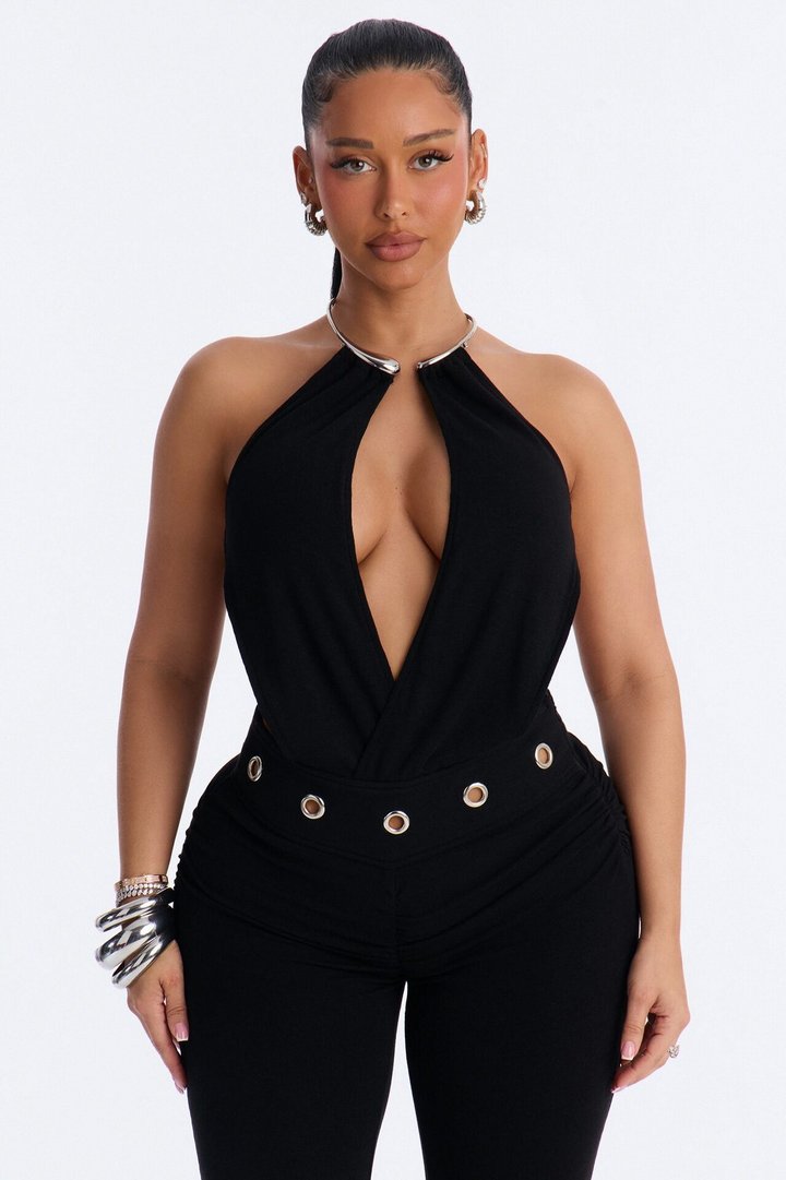 Mari Plunge Hardware Catsuit - Black