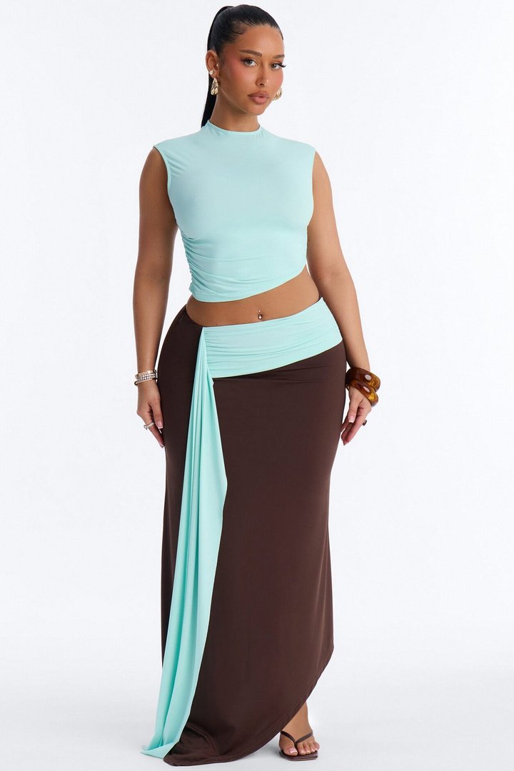 Olivia Draped Skirt Set - Brown/combo