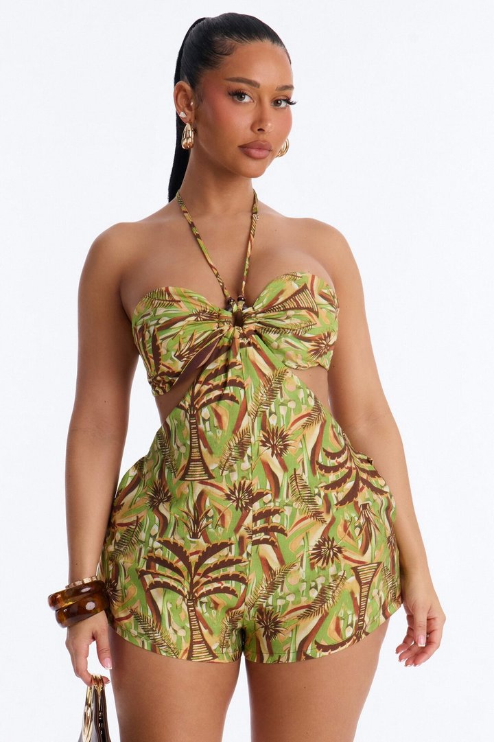 Vera Backless Micro Flowy Romper - Green