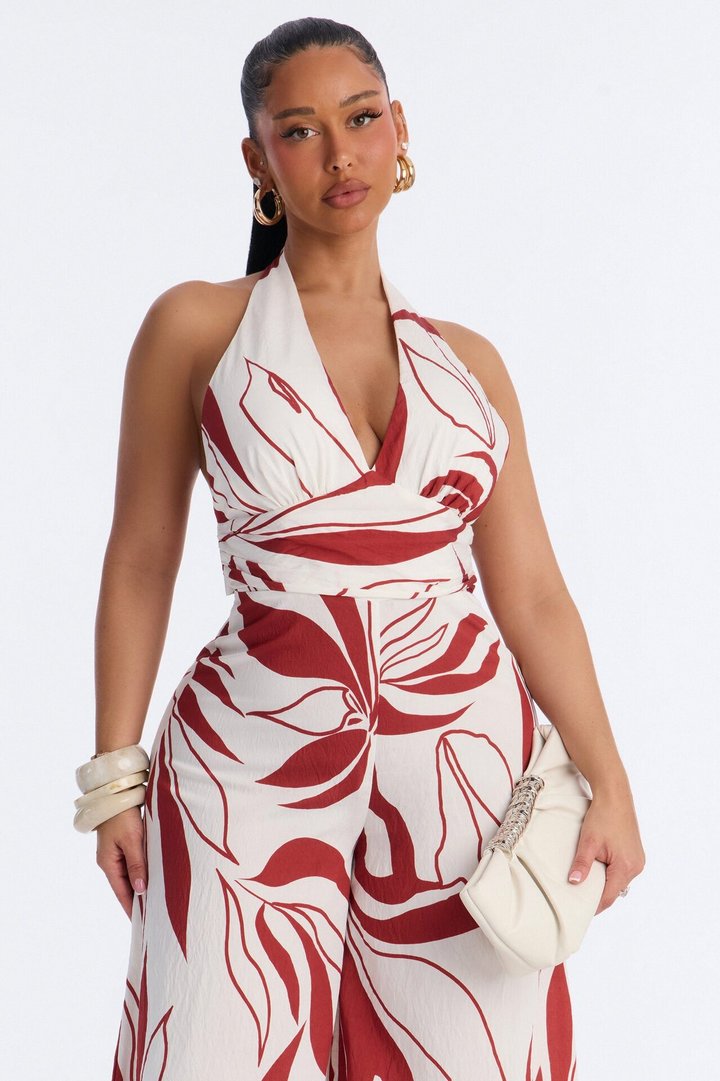 Vacation Vibe Backless Halter Jumpsuit - Rust