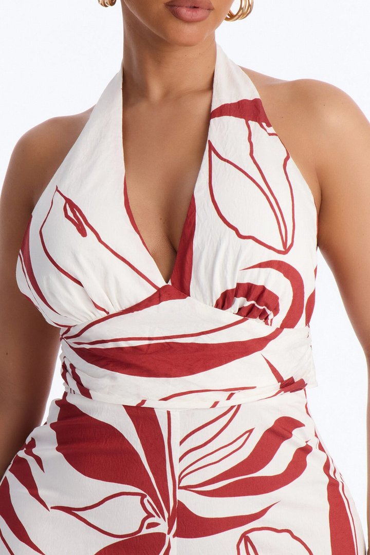 Vacation Vibe Backless Halter Jumpsuit - Rust
