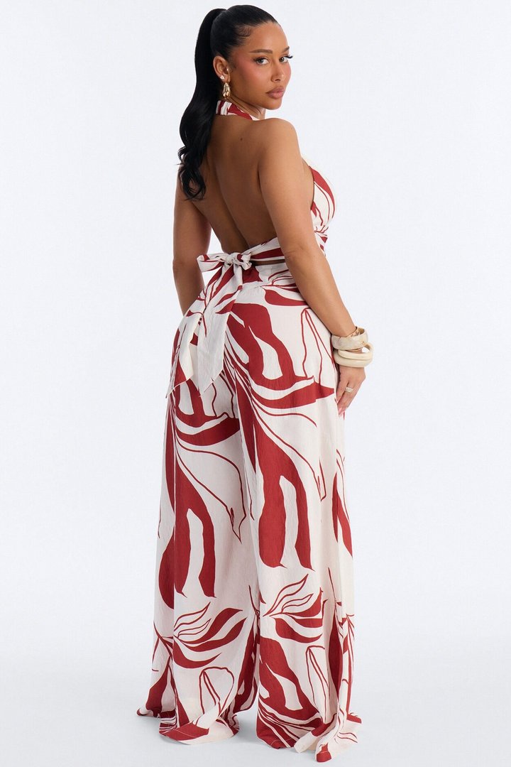 Vacation Vibe Backless Halter Jumpsuit - Rust