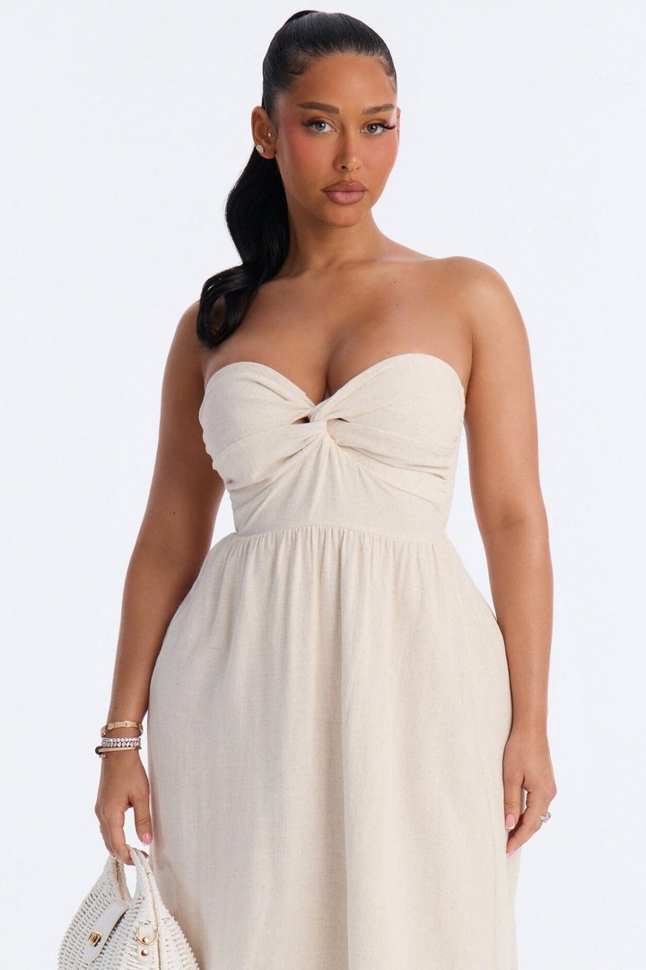 Marilyn Strapless Twist Midi Dress - Cream