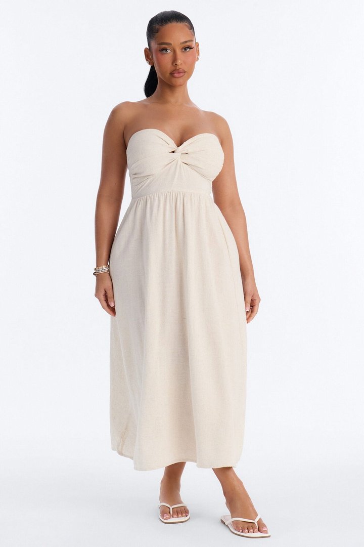 Marilyn Strapless Twist Midi Dress - Cream