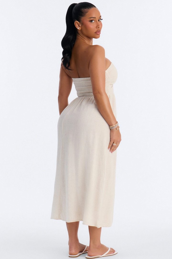 Marilyn Strapless Twist Midi Dress - Cream