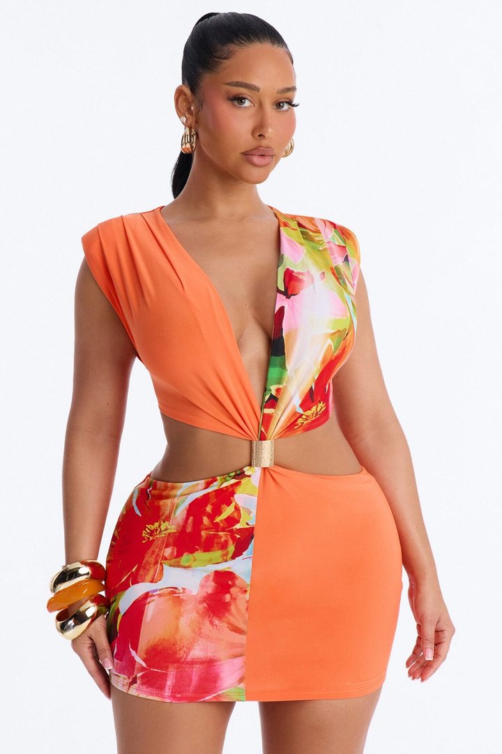 Crushing On Me Micro Mini Dress - Orange/combo