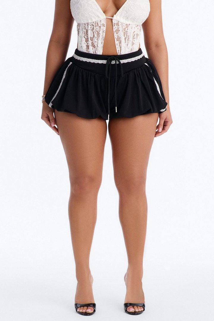 Playing Games Lace Trim Bubble Micro Short - Black/combo