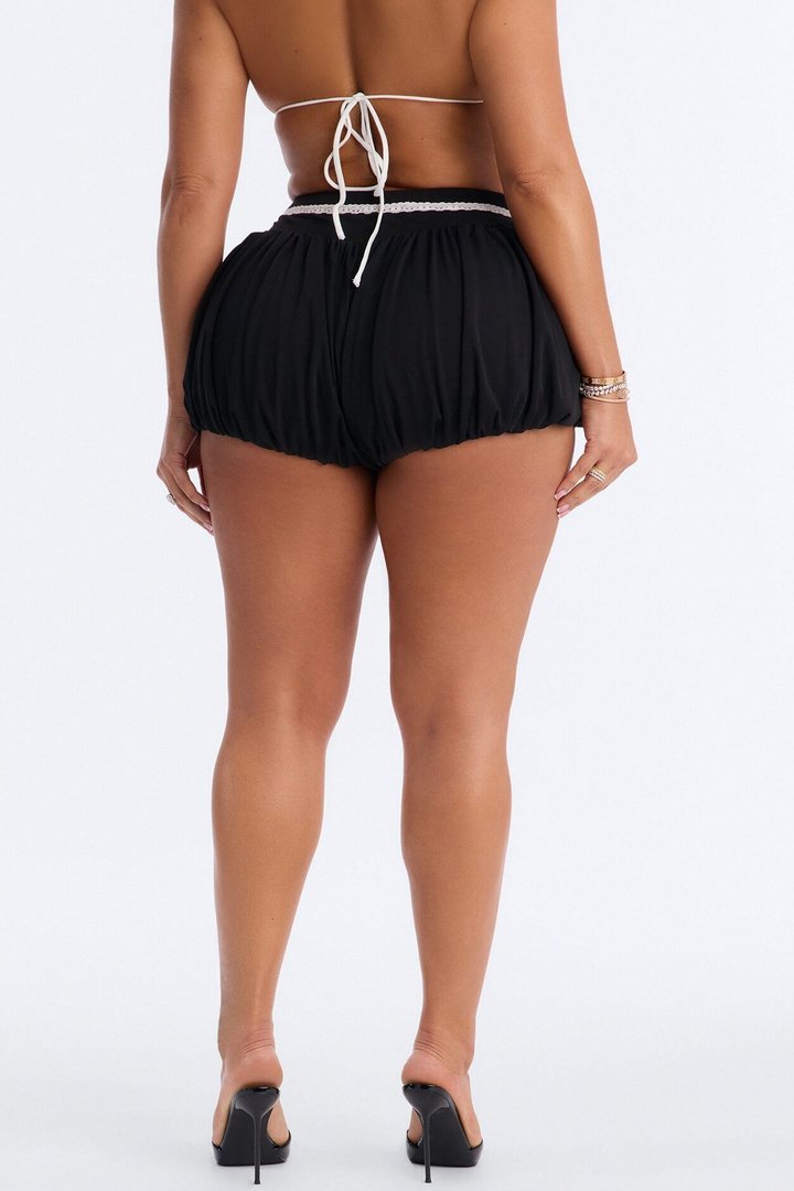 Playing Games Lace Trim Bubble Micro Short - Black/combo
