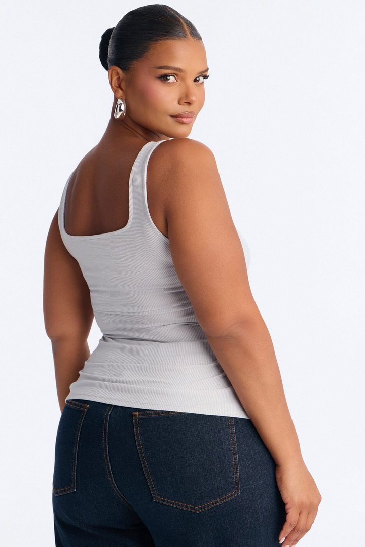 Madison Basic Square Neck Tank Top - Light Grey