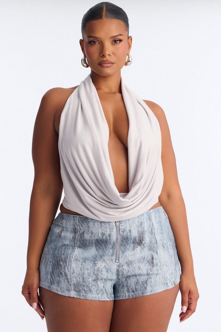 Amaya Cowl Neck Halter Top - Grey