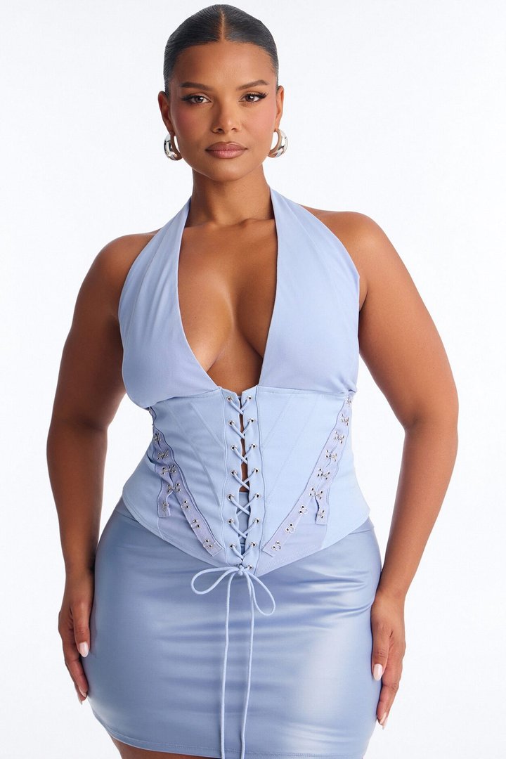 Alexis Lace Up Halter Top - Blue