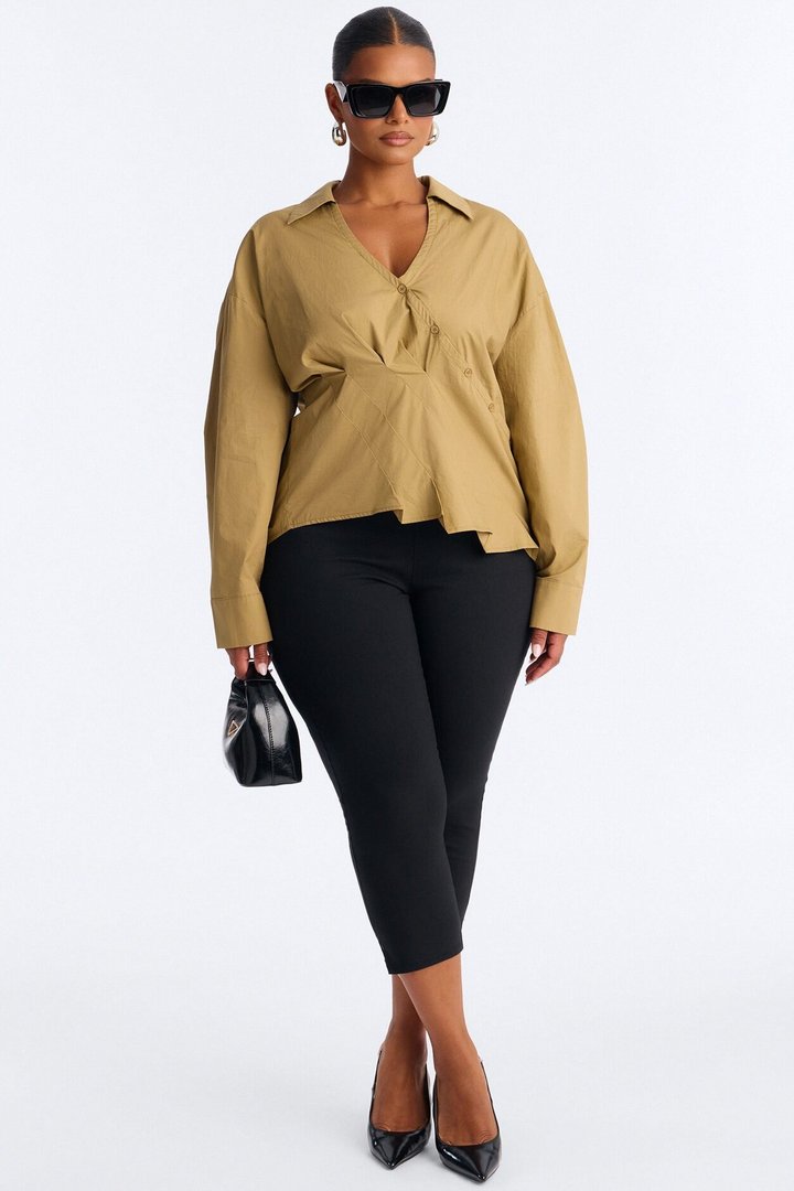 Stepping Out Asymmetrical Poplin Shirt - Military Green