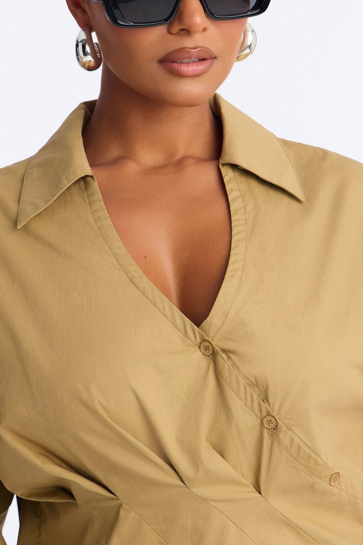 Stepping Out Asymmetrical Poplin Shirt - Military Green