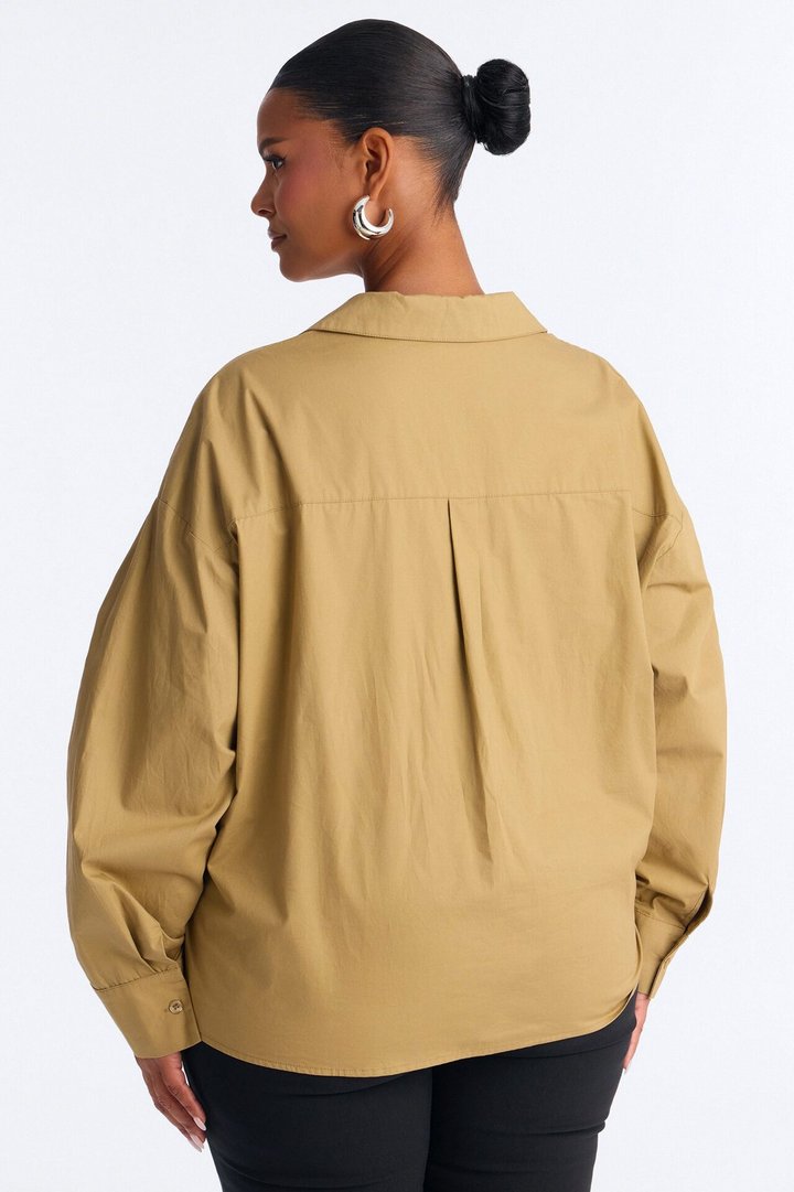 Stepping Out Asymmetrical Poplin Shirt - Military Green