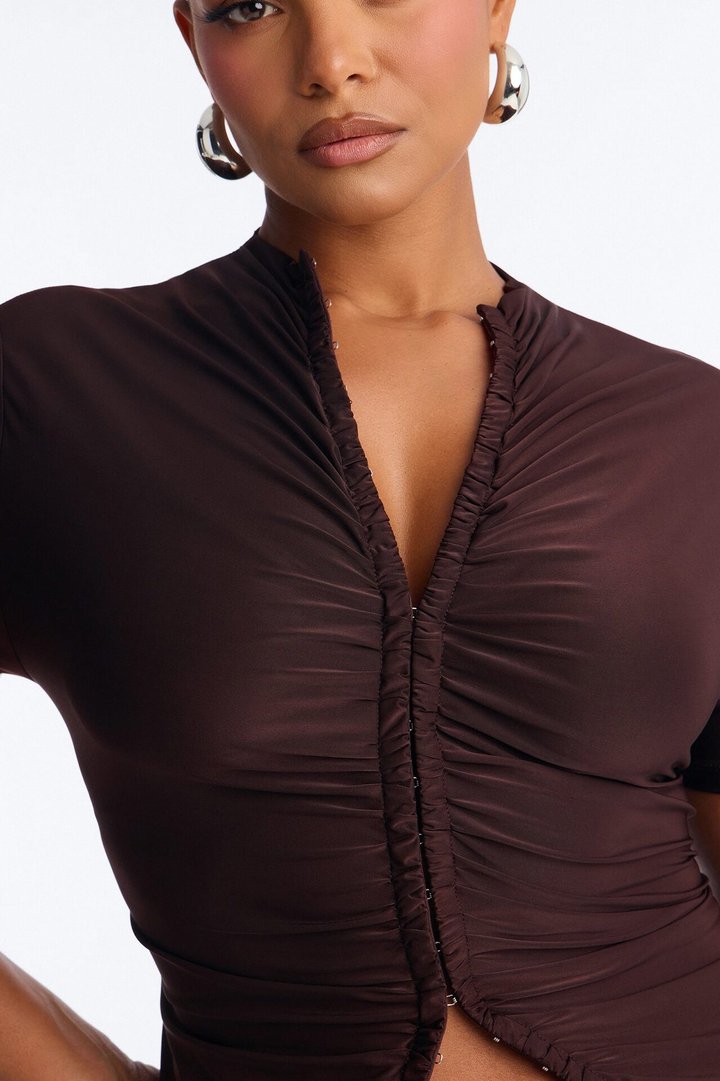 Valentina Ruched Short Sleeve Top - Chocolate