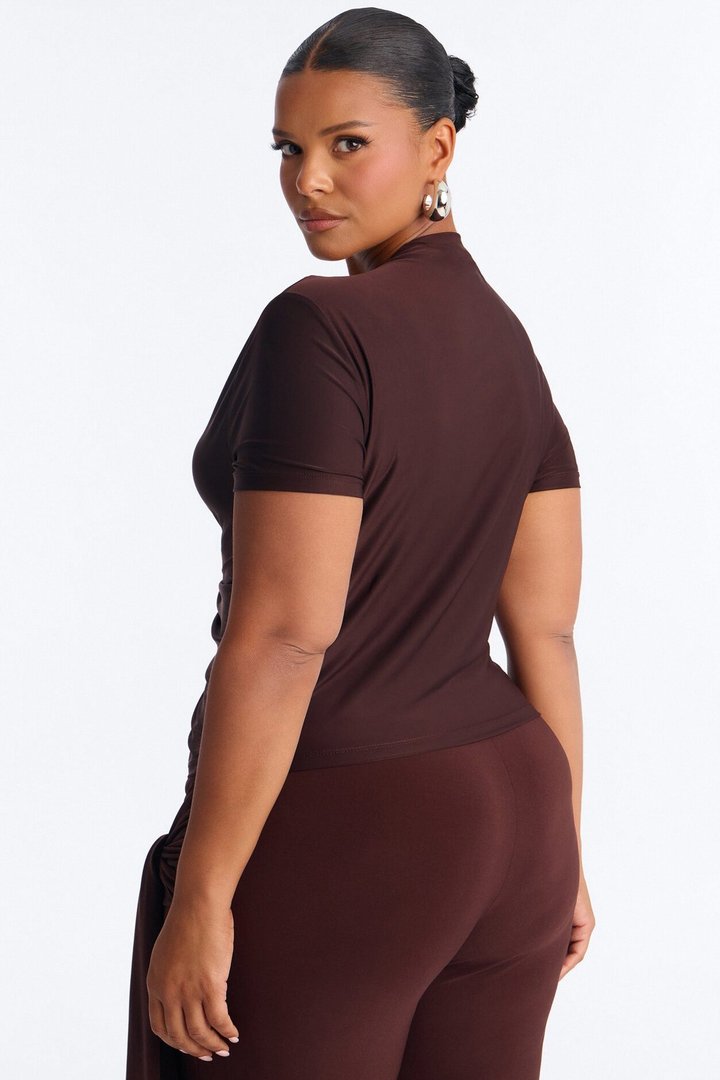 Valentina Ruched Short Sleeve Top - Chocolate
