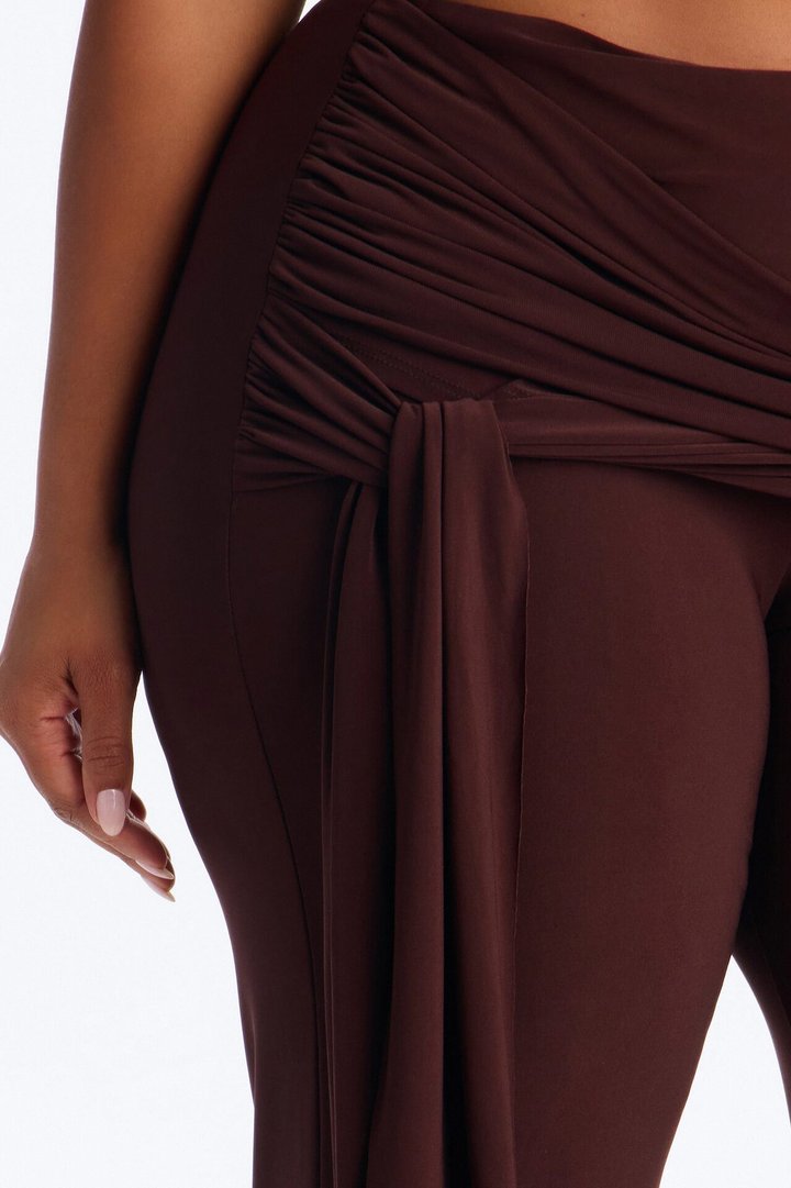Sakura High Rise Tie Waist Flare Pants - Chocolate