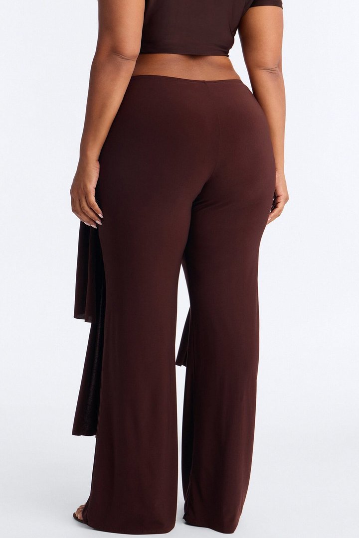 Sakura High Rise Tie Waist Flare Pants - Chocolate