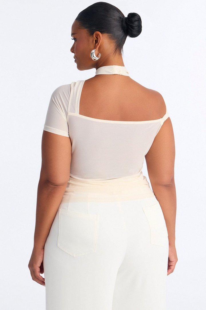 Sophie Power Mesh Twist Short Sleeve Top - Bone