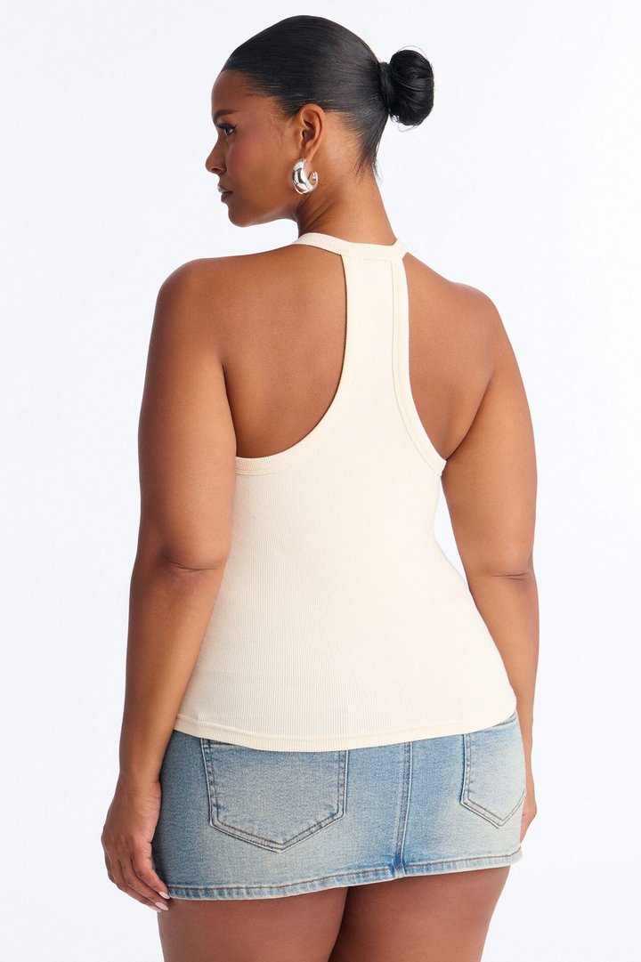 Kimberly Rib V-Neck Racerback Sleeveless Top - Cream