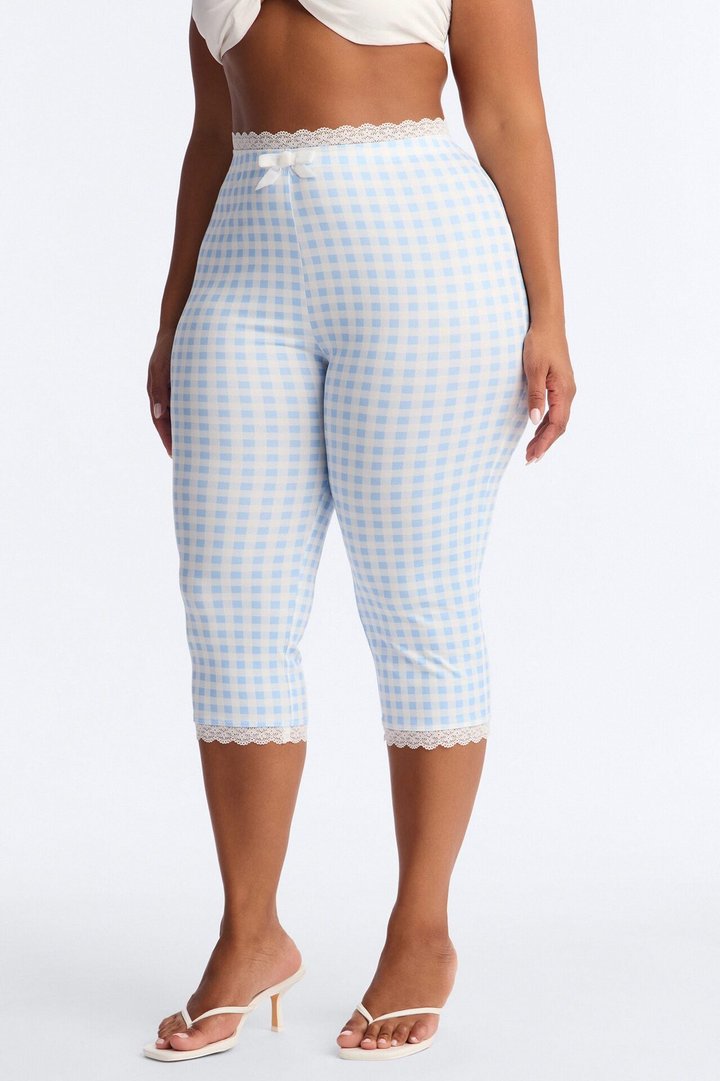Florentina Lace Trim Capri Legging - Blue/combo