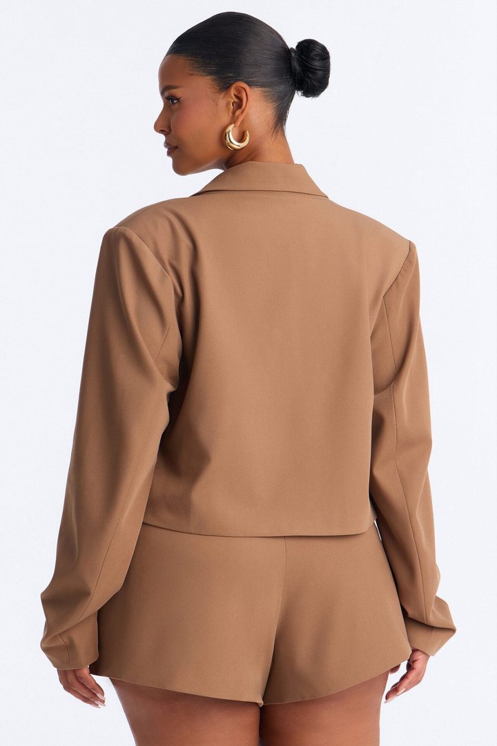 Ready To Work Crepe Cropped Blazer - Brown