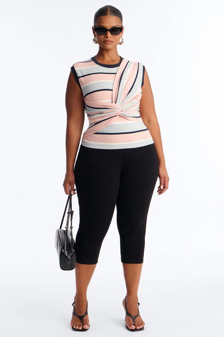 Jackie Striped Sleeveless Twist T-Shirt - Rose/Combo