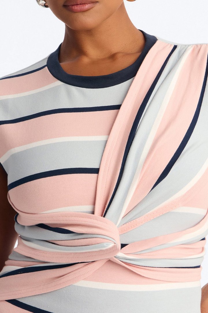 Jackie Striped Sleeveless Twist T-Shirt - Rose/Combo