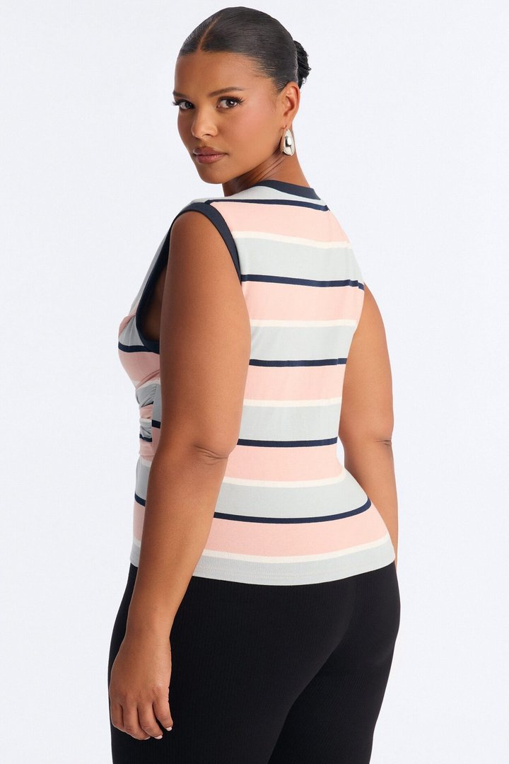 Jackie Striped Sleeveless Twist T-Shirt - Rose/Combo