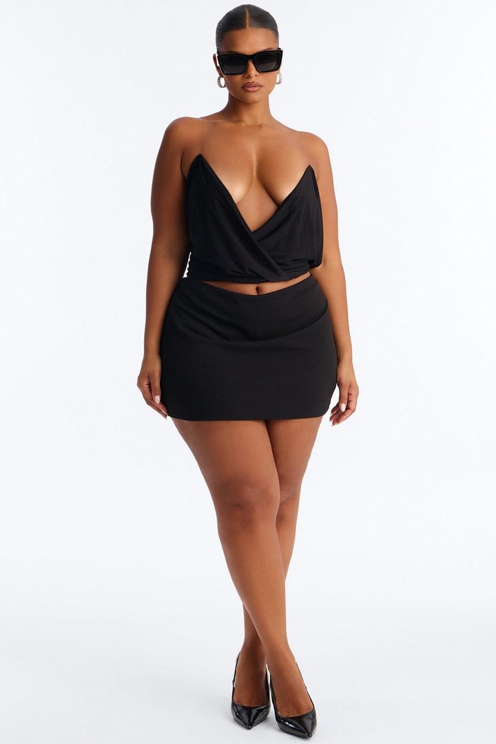 Janet Draped Invisible Strap Tank Top - Black