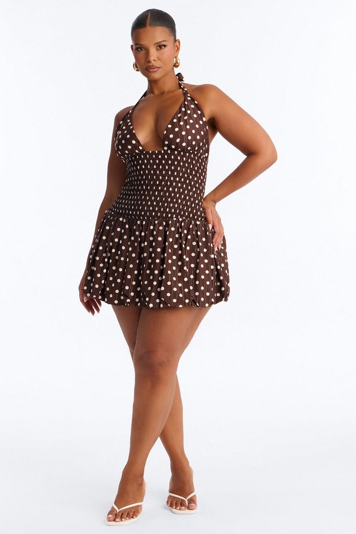 Polina Polka Dot Bubble Mini Dress - Chocolate/Combo