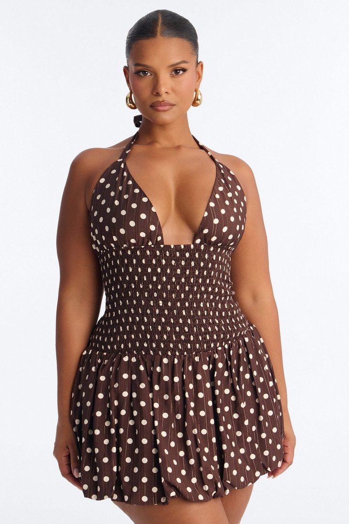 Polina Polka Dot Bubble Mini Dress - Chocolate/Combo