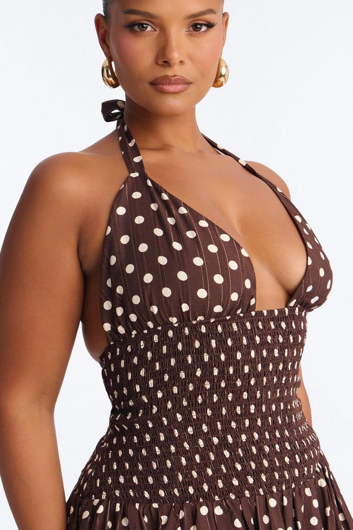 Polina Polka Dot Bubble Mini Dress - Chocolate/Combo