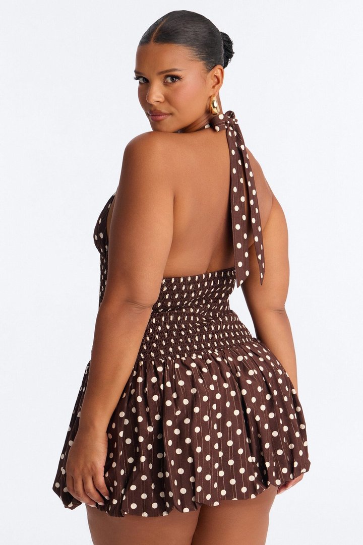 Polina Polka Dot Bubble Mini Dress - Chocolate/Combo