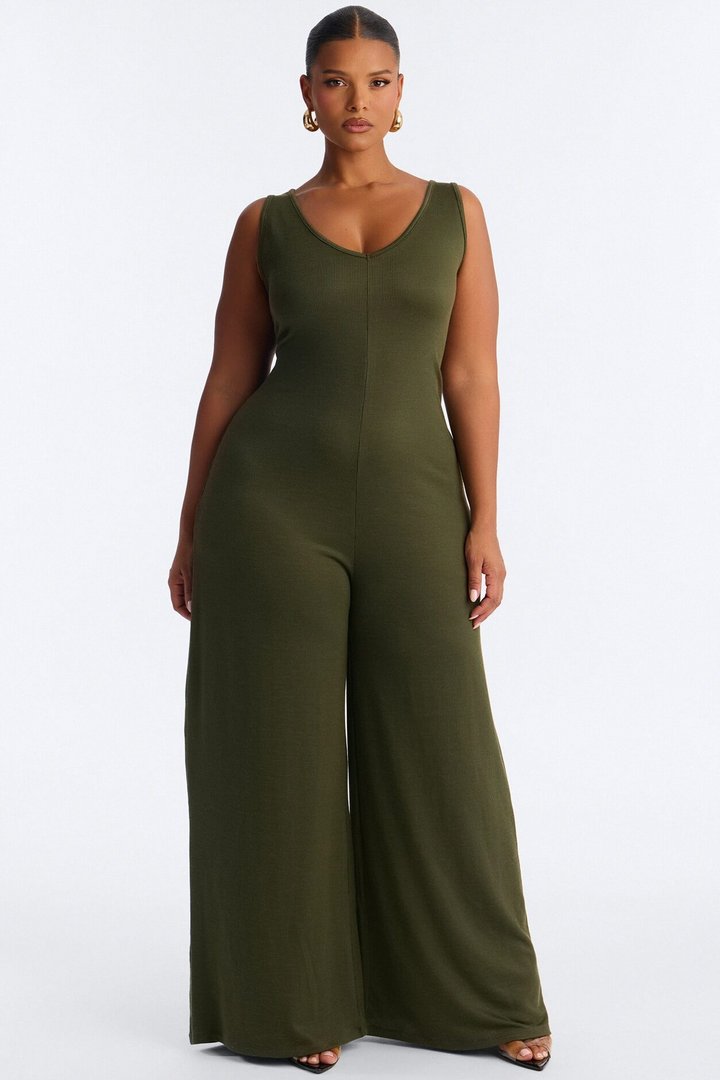 Making My Way Ribbed Jumpsuit - Olive
