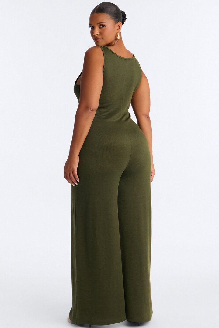 Making My Way Ribbed Jumpsuit - Olive