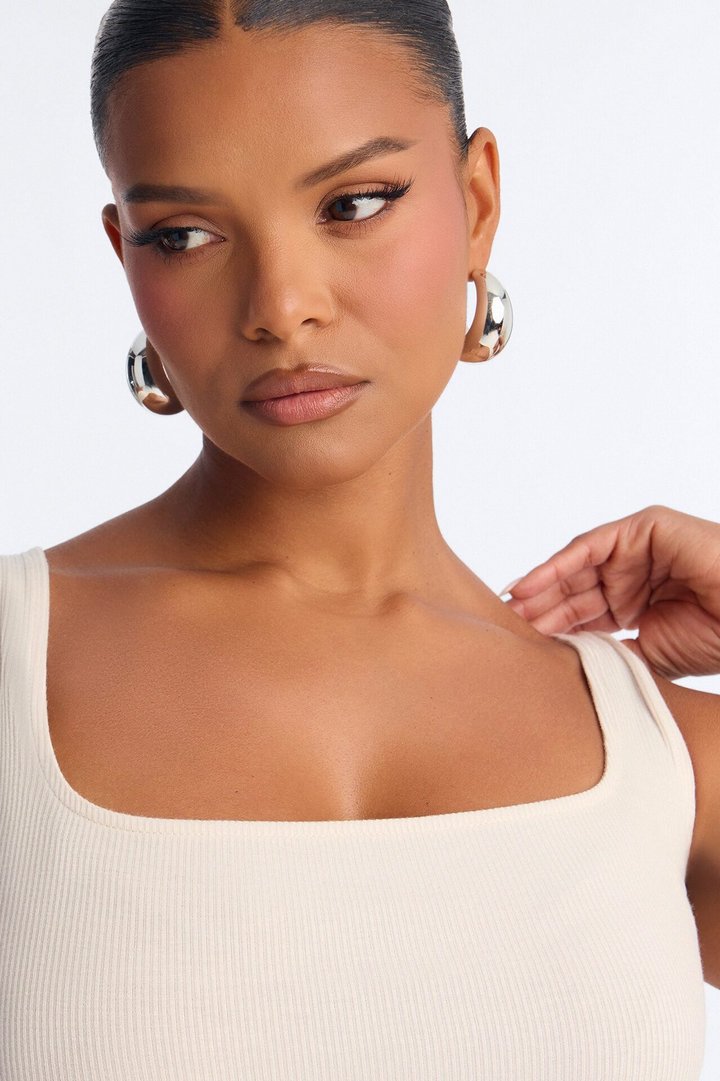 Madison Basic Square Neck Tank Top - Stone